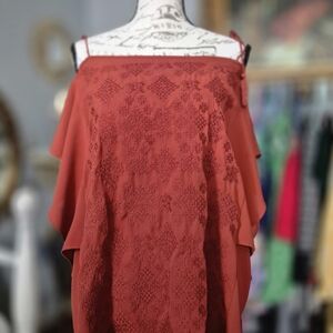 Boho Off-Shoulder Rust Red Blouse Large